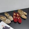 Leather Mary Jane Women's Shoes 2025 Korean Version of the New Flat-bottomed Non-slip Round Head Shallow Mouth Comfortable Belt Buckle Versatile Sing