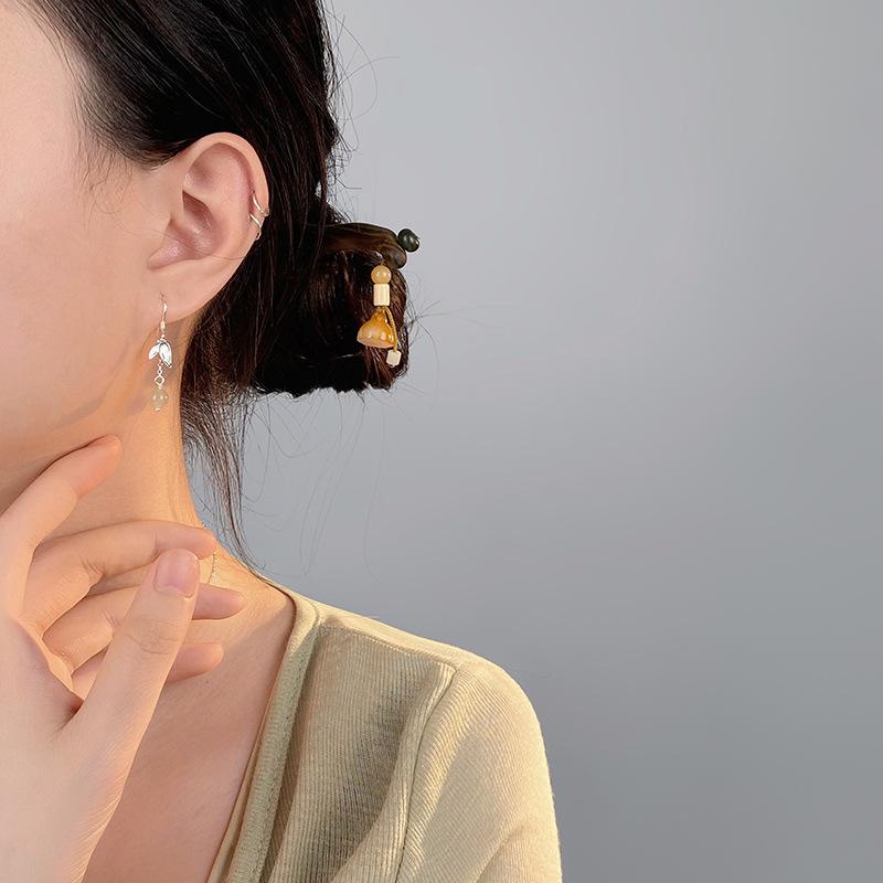 Новое китайское украшение для ушей в виде листа бамбука в китайском стиле Хотан, нефрит, нефрит, женский, в национальном стиле для девочек, новое украшение для ушей