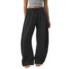Women's Barrel Leg Sweatpant Drawstring Elastic Waisted Wide Leg Pants Casual Cotton Palazzo Trousers With Pockets
