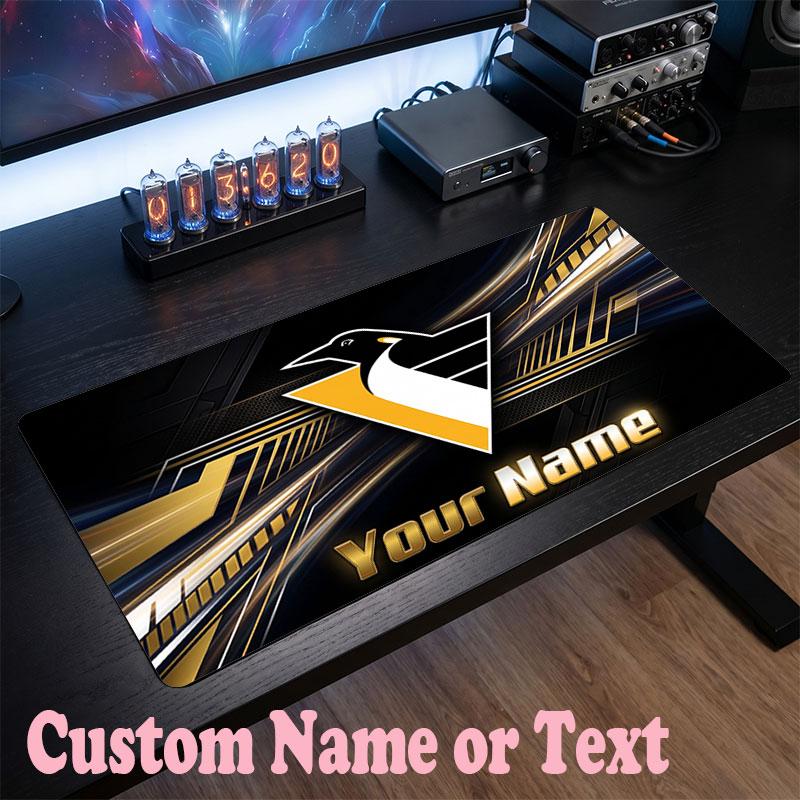 Pittsburgh Penguins Customized Name Text Mouse Pad, Large Desk Mouse Mat Personalized Home Office Present