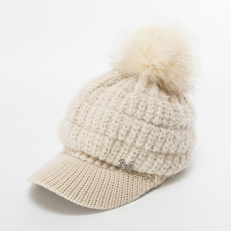 M standard cap women's autumn and winter new fleece thickened knitted hat warm and cold cycling ear protection wool hat