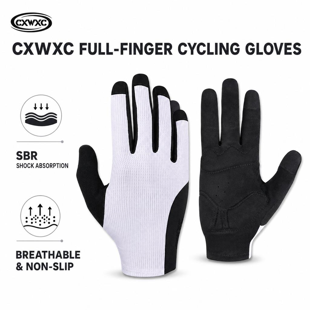 CXWXC Full Finger Cycling Gloves SBR Shock Absorbing Breathable Non Slip Touchscreen Gloves for Mountain Road Bike Riding