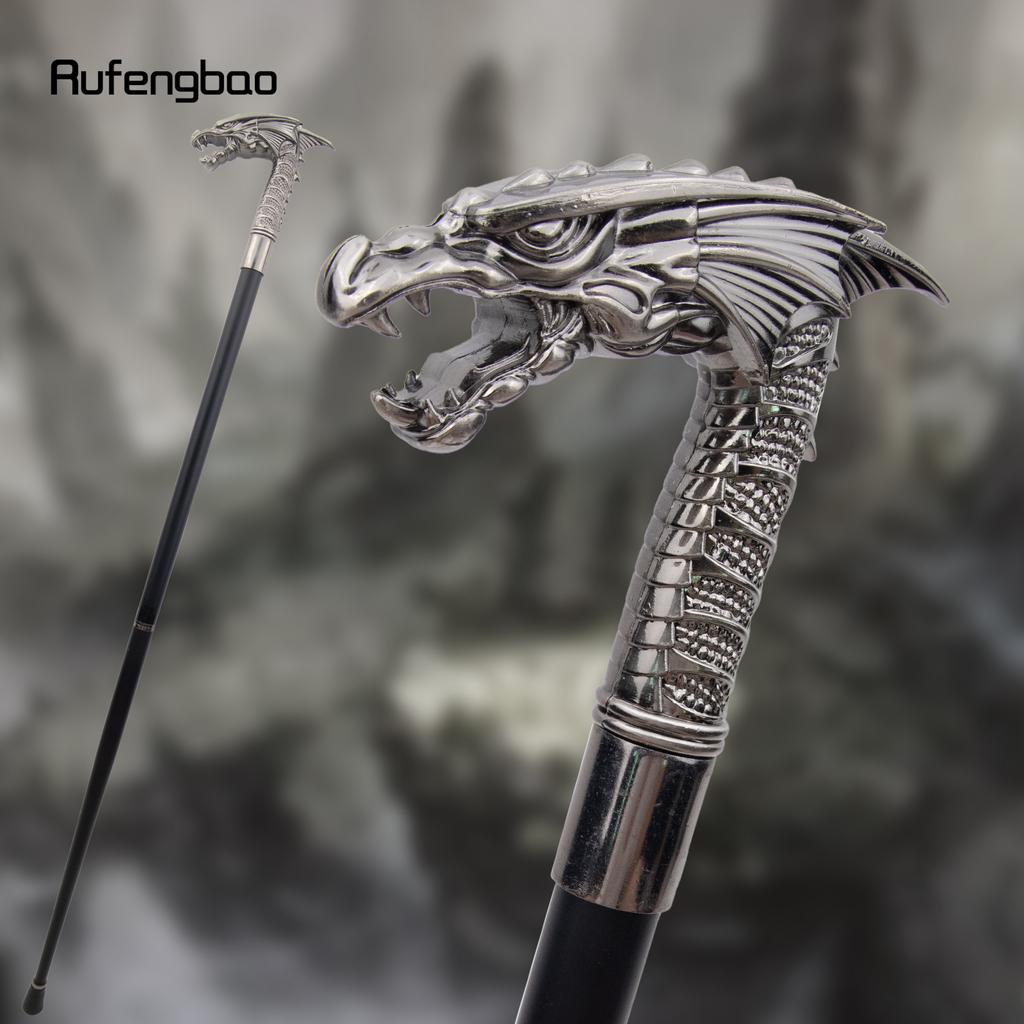 Silver Wing Dragon Head Fashion Walking Stick Decorative Stick Cospaly Vintage Party Fashionable Cosplay Cane Crosier 91cm