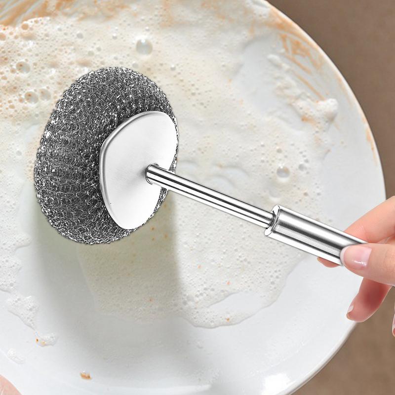 Metal Scrubbers For Cleaning Dishes Stainless Steel Wire Sponge Pot Brush With Handle Wire Cleaning Ball Dishwasher Utensil
