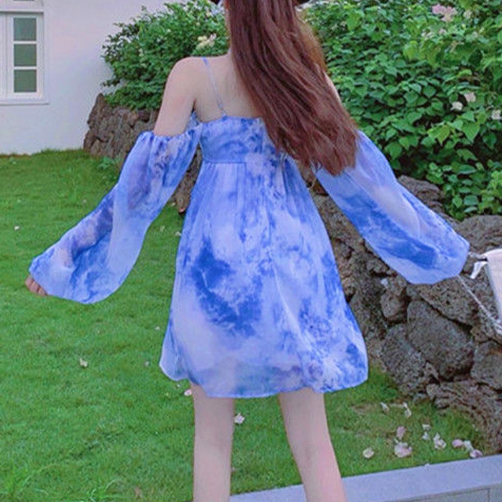 Женская модная и повседневная трендовая короткая юбка в стиле ретро с длинными рукавами и пузырьковыми рукавами