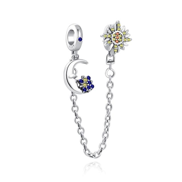 Silver 925 Zirconia Butterfly Flower Crown Safety Chain Charm Bead Fit Bracelet Pendant DIY Jewelry For Women