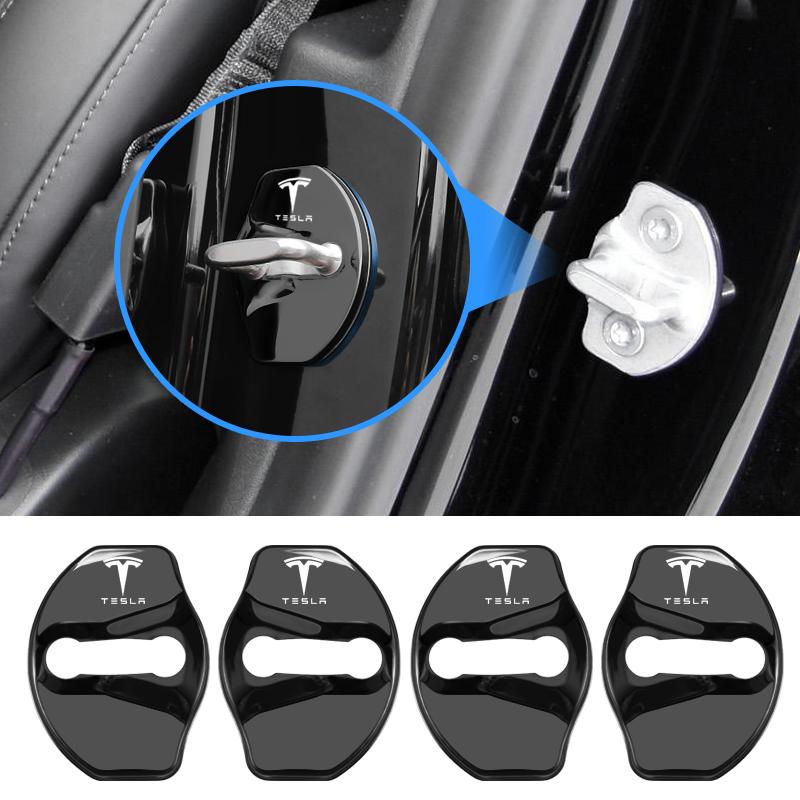 BFNWZ1 4PCS Car Door Lock Cover Stainless Steel Protection Accessories for Tesla Model 3 Highland 2023 Model S Model X Model Y