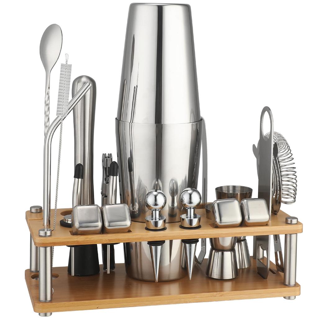 Набор шейкеров с бамбуковой подставкой Шейкер для коктейлей Барный инструмент Шейкер Соломинка Снежный стакан