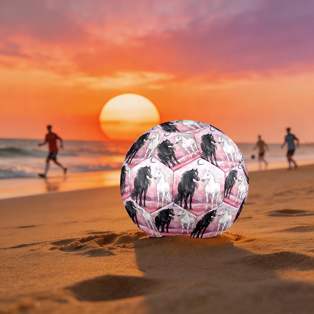 1pc Black White Horses Theme Soccer Ball Football, Size 5, Lightweight PVC, Outdoor Training Soccer Ball,Gift c6564