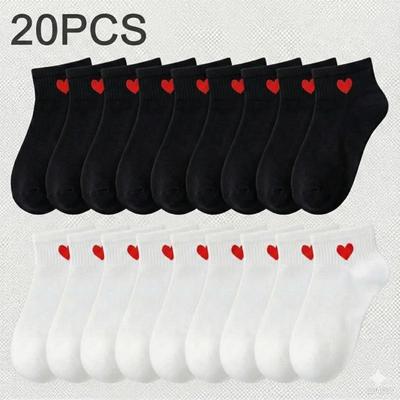 10 пар милых хлопковых носков с сердечками женские летние модные черно-белые спортивные короткие носки для девочек в милом стиле низкие носки-следки