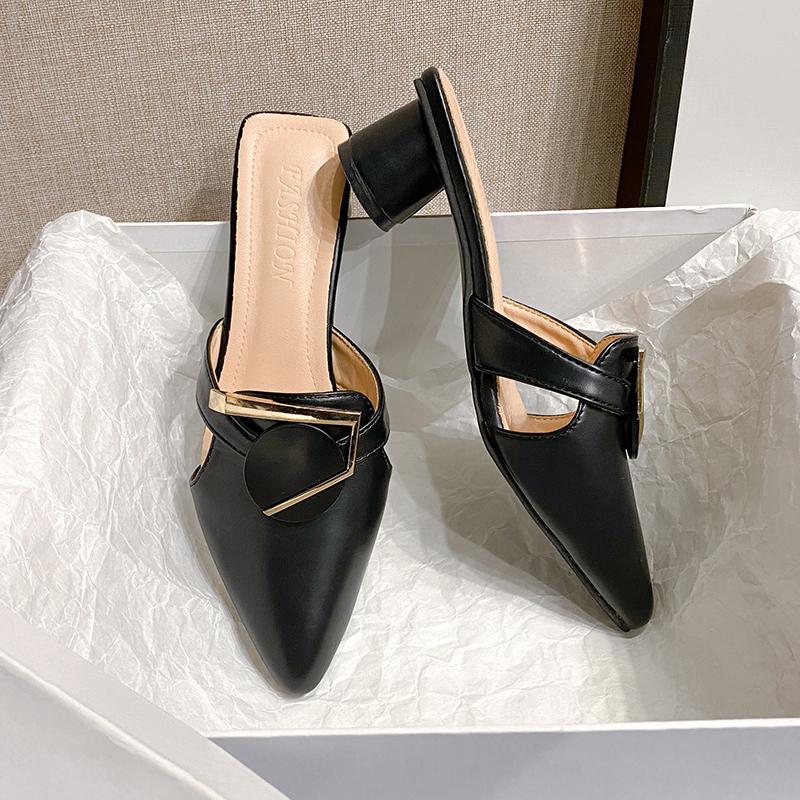 Высокий каблук с острым носком, женская весенняя новая модная верхняя одежда в стиле Baotou, тапочки на толстом каблуке, обувь Muller