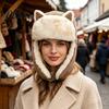 Зимние подарки для женщин Шапка-ушанка, Милая шапка с ушками кошки, Теплая плюшевая термозащитная шапка, Ветрозащитная шапка на подкладке, Ушанка для холодной погоды, Езда
