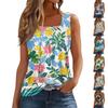 Женская летняя повседневная плиссированная футболка без рукавов с квадратным вырезом и принтом