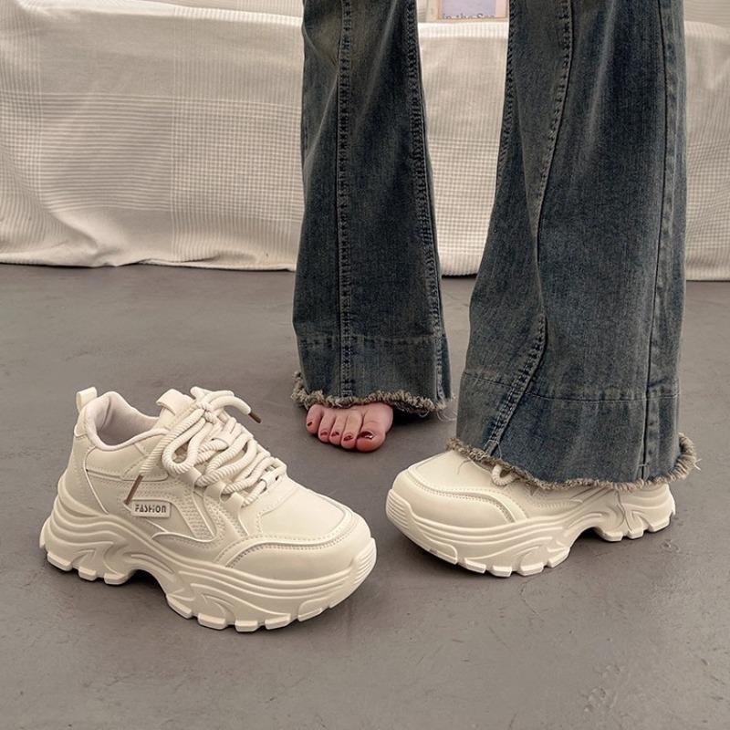 Platform Dad Shoes Women's Spring and Autumn New Leather Waterproof Sports and Leisure Shoes