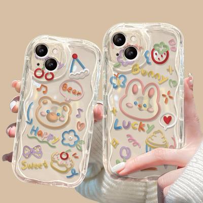 Подходит для Apple 14promax Чехол для мобильного телефона IPhone 15/13 Line Graffiti Rabbit Bear 11/12mini Прозрачный