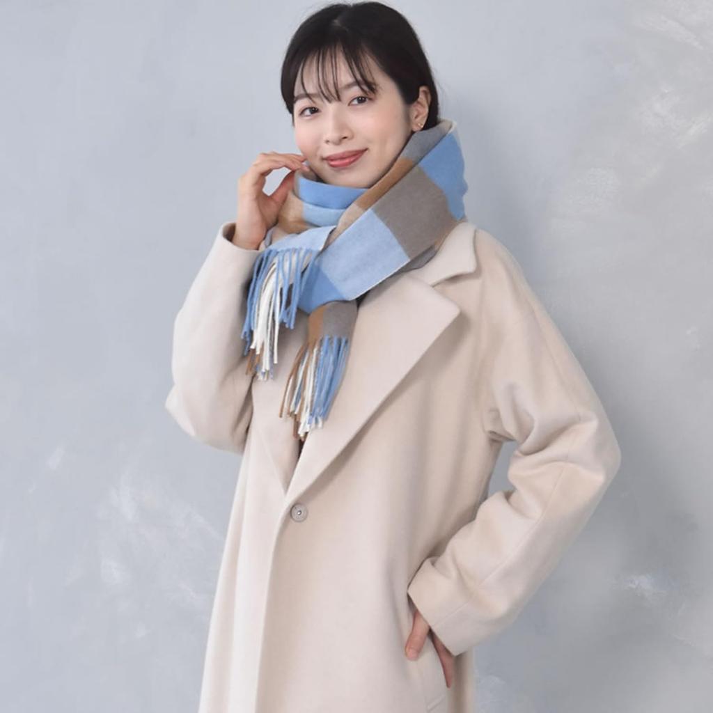 Шерстяной клетчатый узор Большой 60 см шириной Синяя клетка [HHayashiguchi] 100% Палантин, (WS0022) 30.