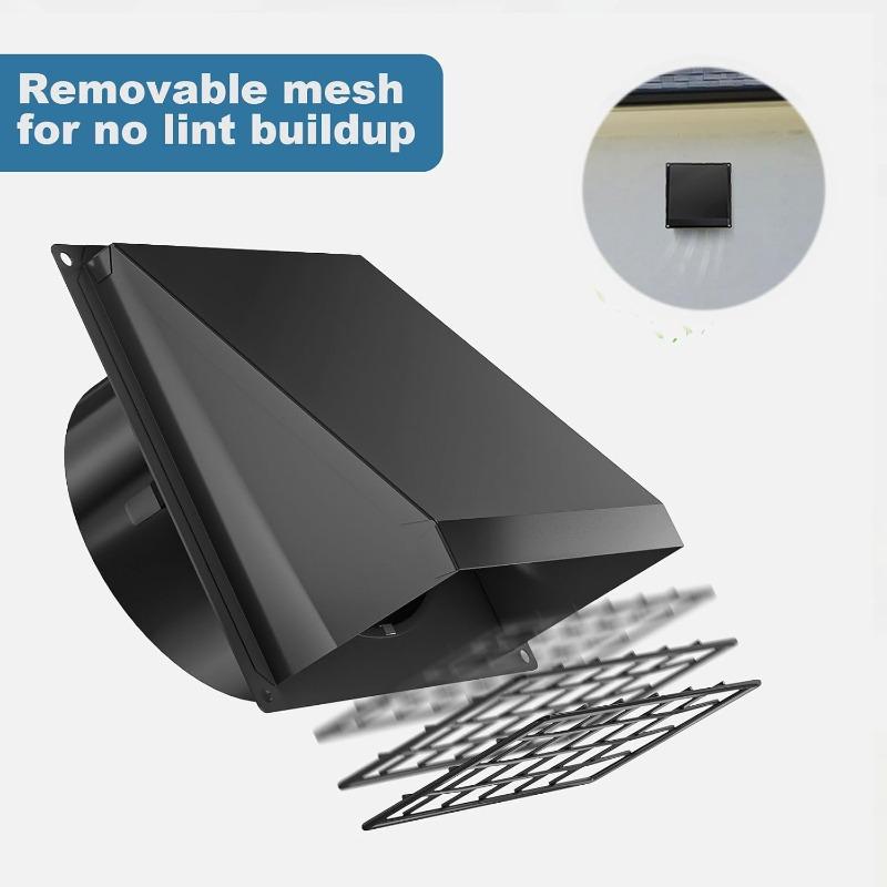 4 Inch Dryer Vent Cover Outside with Removable Mesh, Wall Mount Extractor Vent with Rubber Cushioned Non-Return Flap