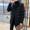 Mid-length Cotton Coat for Men, New Winter Loose Plus Size Solid Color Hooded Down Cotton Coat, Thickened Cotton Coat