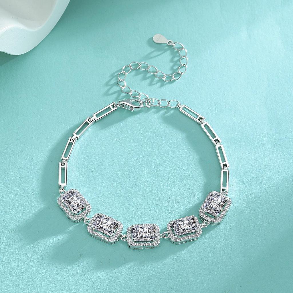 925 Sterling Silver High-End Radiant Moissanite Bracelet for Women - Fashionable Jewelry