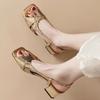 New French Temperament Silver Open-toed High Heels Women's Summer Fashion Elegant Square Head Roman Thick Heel Sandals