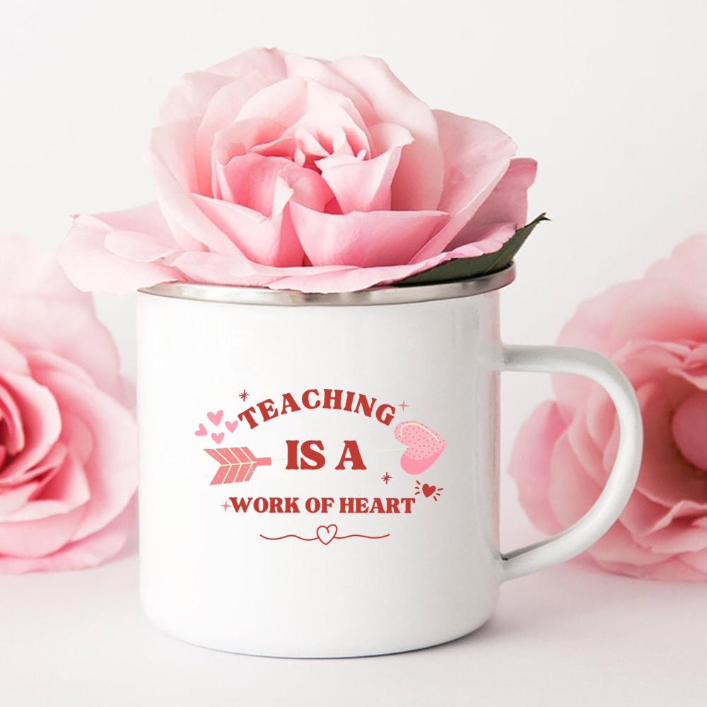 Teaching Is A Work of Heart Printed Enamel Mug Friends Original Mugs Coffee Cups To Sublimate Stainless Cup Drinkware Cupshe Bar
