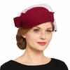 British Style Wool Bow Hat with Veil Solid Color Topper Hat Fashion Pillbox Hat  Dinner