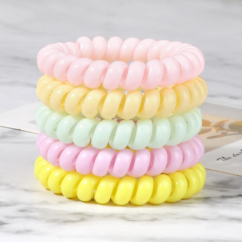 5 шт./набор Эластичные конфетные цвета Телефонный провод Простые женские резинки для волос Веревка для волос для детей Девочек Скранчи Повязка на голову Жевательная резинка Подарки