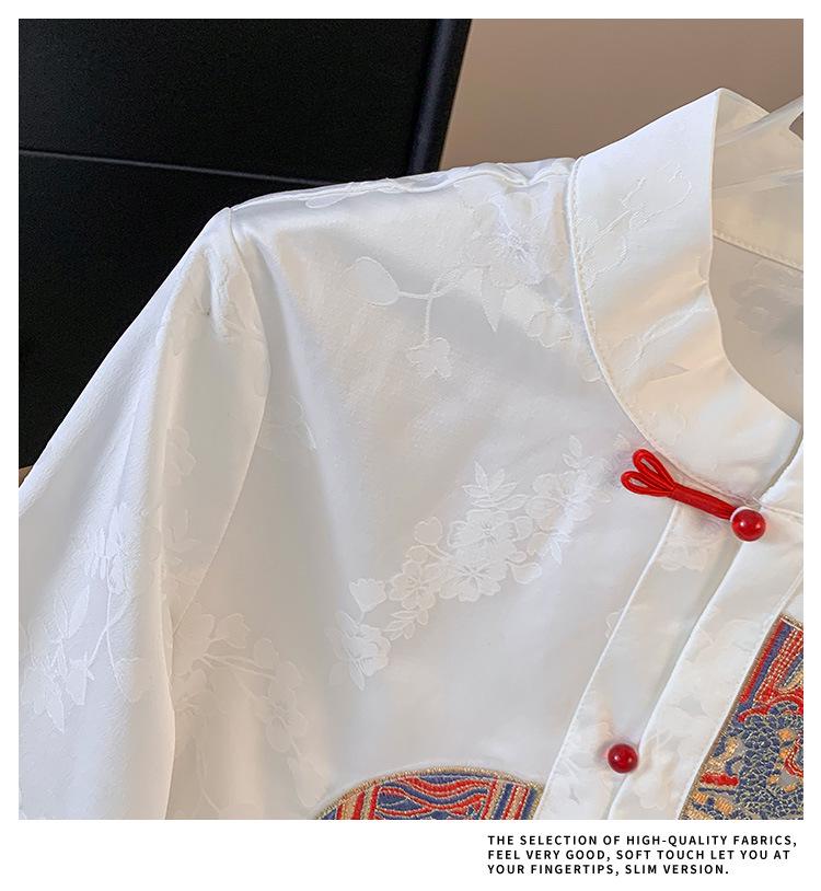 New Hanfu Jacquard Embroidered Long Sleeve Top with Frog Button