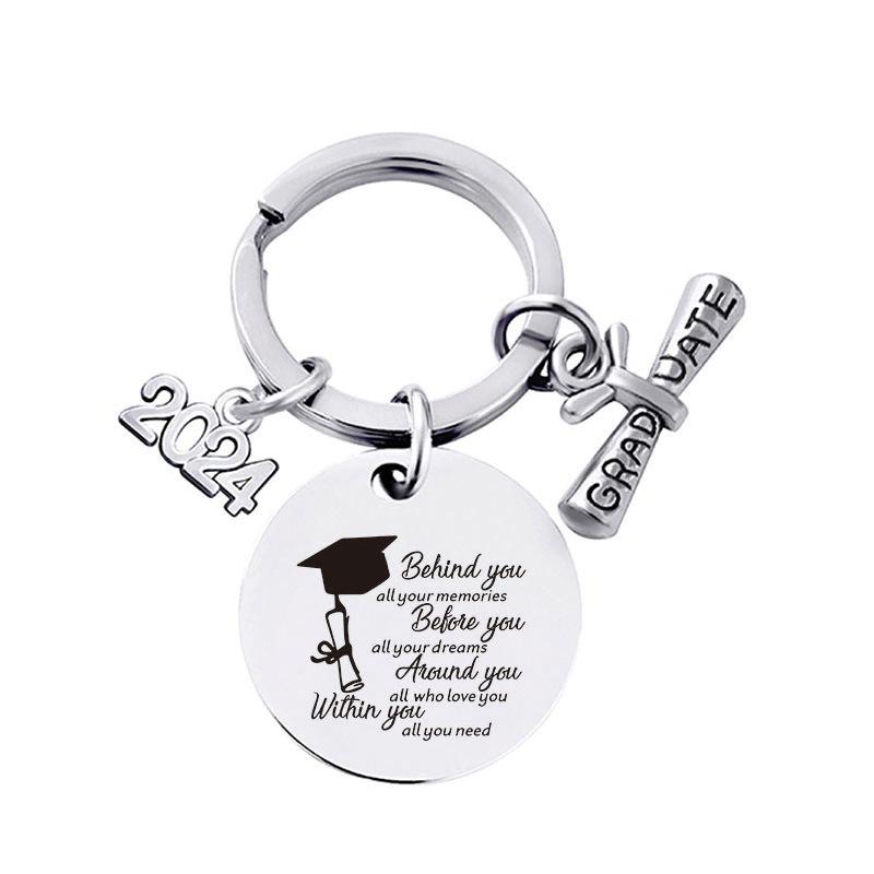 2024 Graduation Keychain Rings Key Holder Engraved Inspirational Language Doctoral Cap