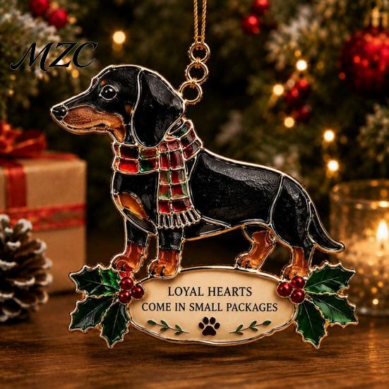 Christmas Window Hanging Ornaments Faux Stained Glass Ornaments, 2D Hummingbird Dachshund Highland Cow Party Decorations for New Year Decoration