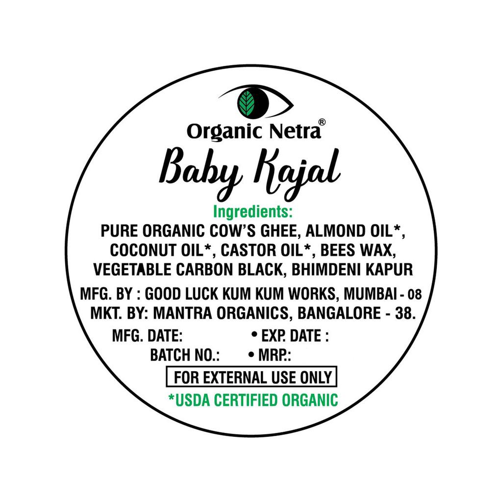 Organic Netra Baby Kajal Water Resistant, Smudge Proof, Long Lasting 0.2 Oz (Pack of 2)