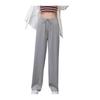 Women Casual Pants Elastic Drawstring High Waist Wide Leg Long Trousers Solid Color