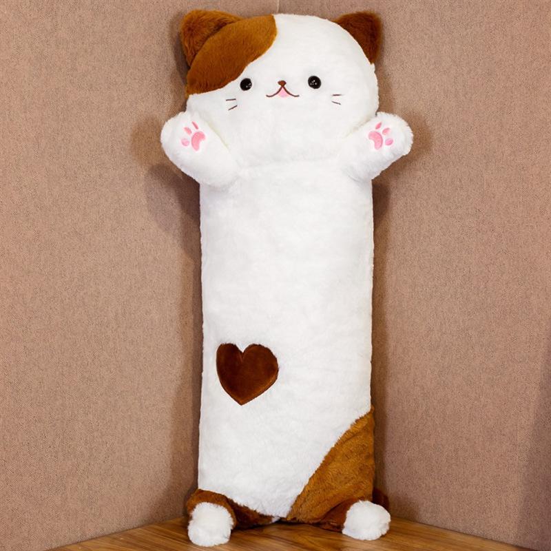 Cute Cat Animal Long Throw Pillow Children'S Bed Sleep Pillow Three-Color Kitten Plush Doll Birthday Gift