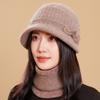 Winter Knitted Wool Hat Women's Cold-proof Scarf Faux Rabbit Fur Basin Hat Knitted Hat