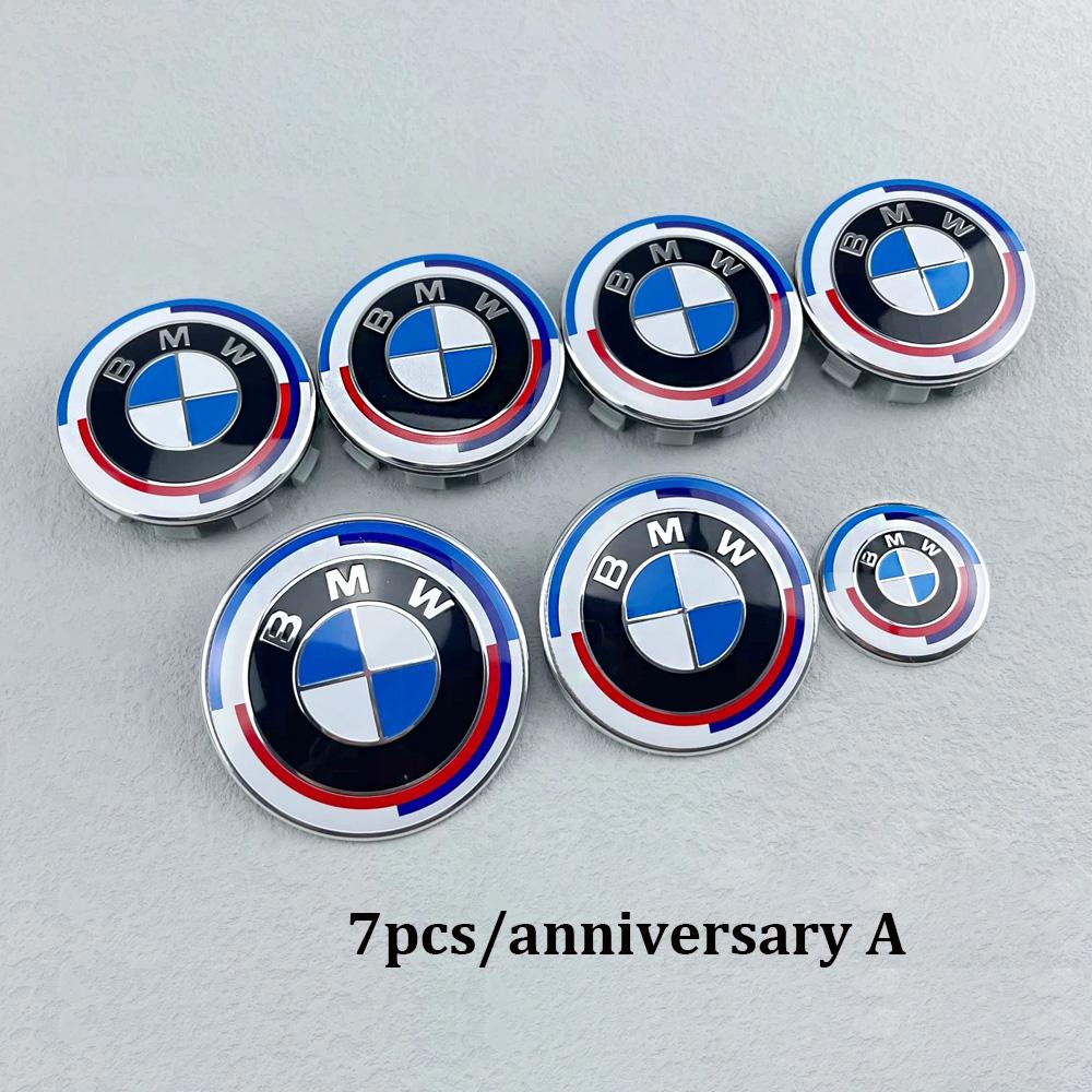7Pcs car wheel center caps Blue-white Hood Emblem Rear Trunk logo For BMW mini E36 E46 F20 E90 E30 E91 F10 F30 X5 X3 accessories