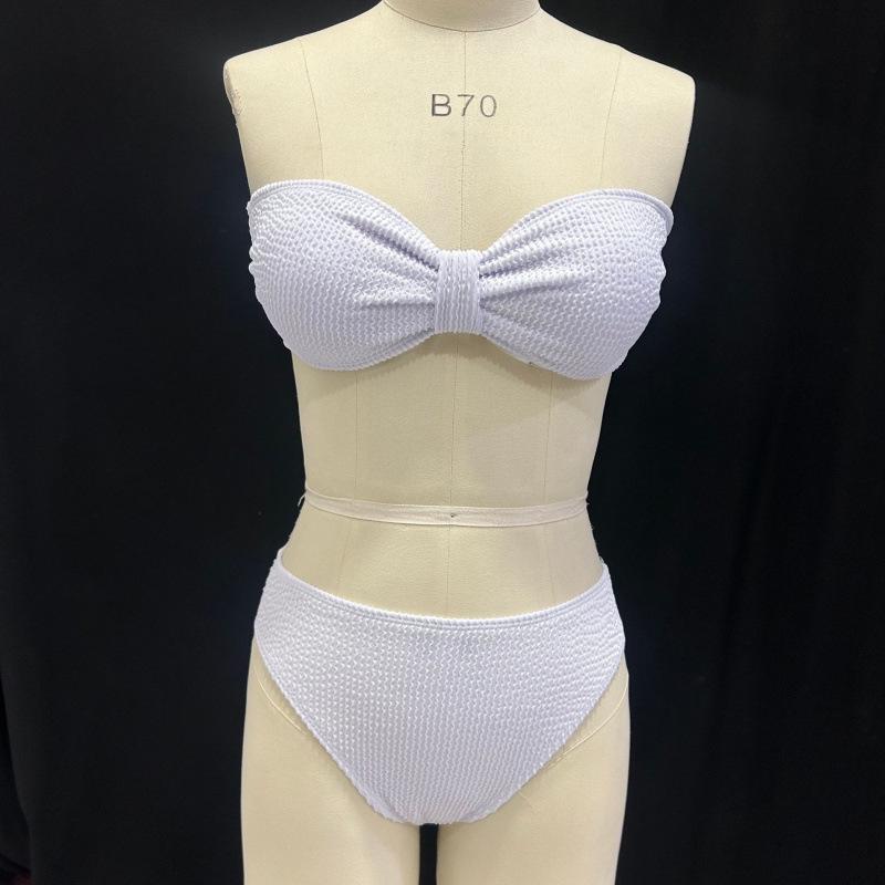 Разноцветный плиссированный купальник-бикини с бантом - Идеально подходит для отдыха на море