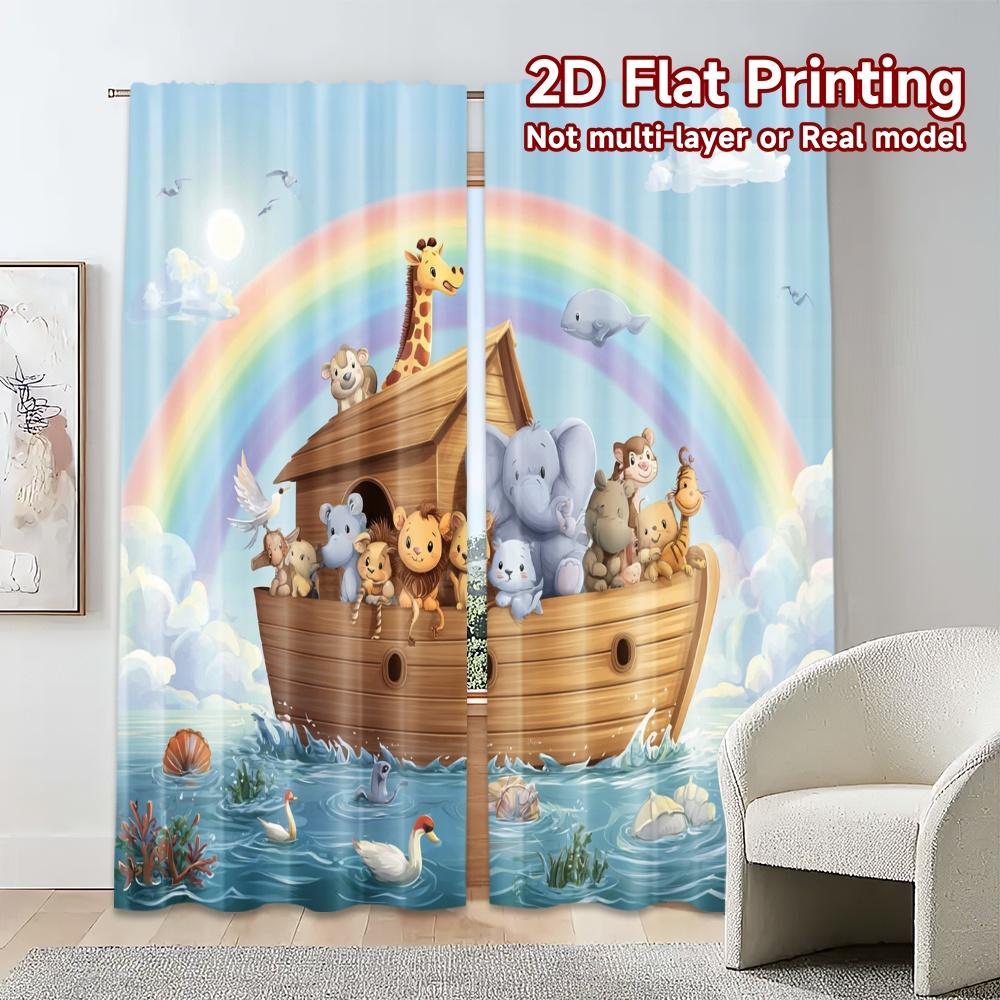 2pcs, 2D FLAT PRINTING Curtains (Without Rod) Rainbow Ark(1) Minimalist Modern Curtains Fabric Curtains Outdoor Decorations for
