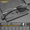 BLMUSA Ultralight Titanium Reading Customized Eyeglasses Men Retro Large Square Myopia Glasses Photochromic Prescription Glasses
