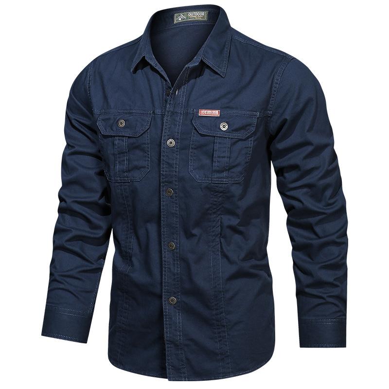 Men Plus Size Multi-pockets Tooling Shirts Military Outdoor Long-sleeved Shirts High Quality Male Cotton Casual Shirts