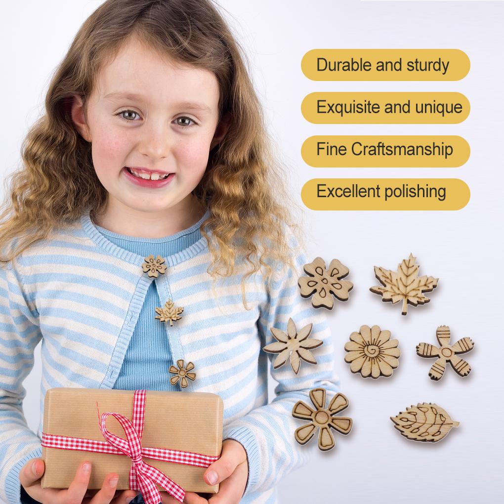 100 деревянных деталей деревянные пуговицы полено цветные цветы листья скрапбукинг незаконченные украшения цветочные искусства и поделки для самостоятельного изготовления