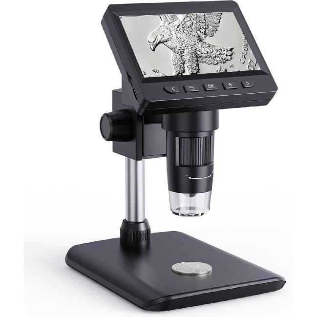 Digital Microscope 4.3" HD LCD Screen, Coin Magnifier 1-1000X Zoom, Stereo Camera with 8 Adjustable LED Lights, PC View, Compatible with MacOS