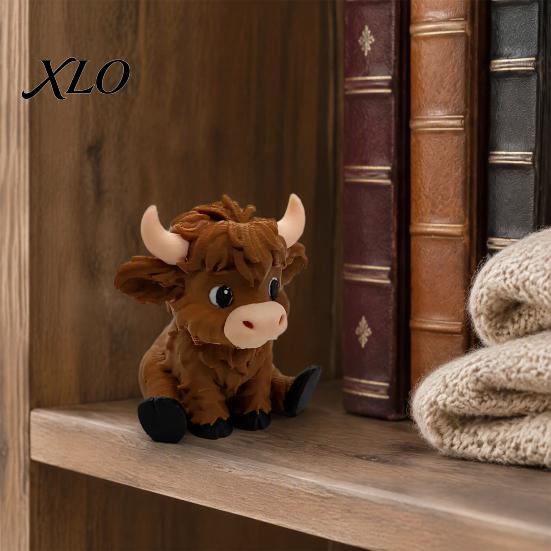 Fun Highland Cow Gifts 3D Printed Figurines, Cartoon Sitting Sculpture, Cute Animal Miniature Models Ornament for Desk Decoration, Creative