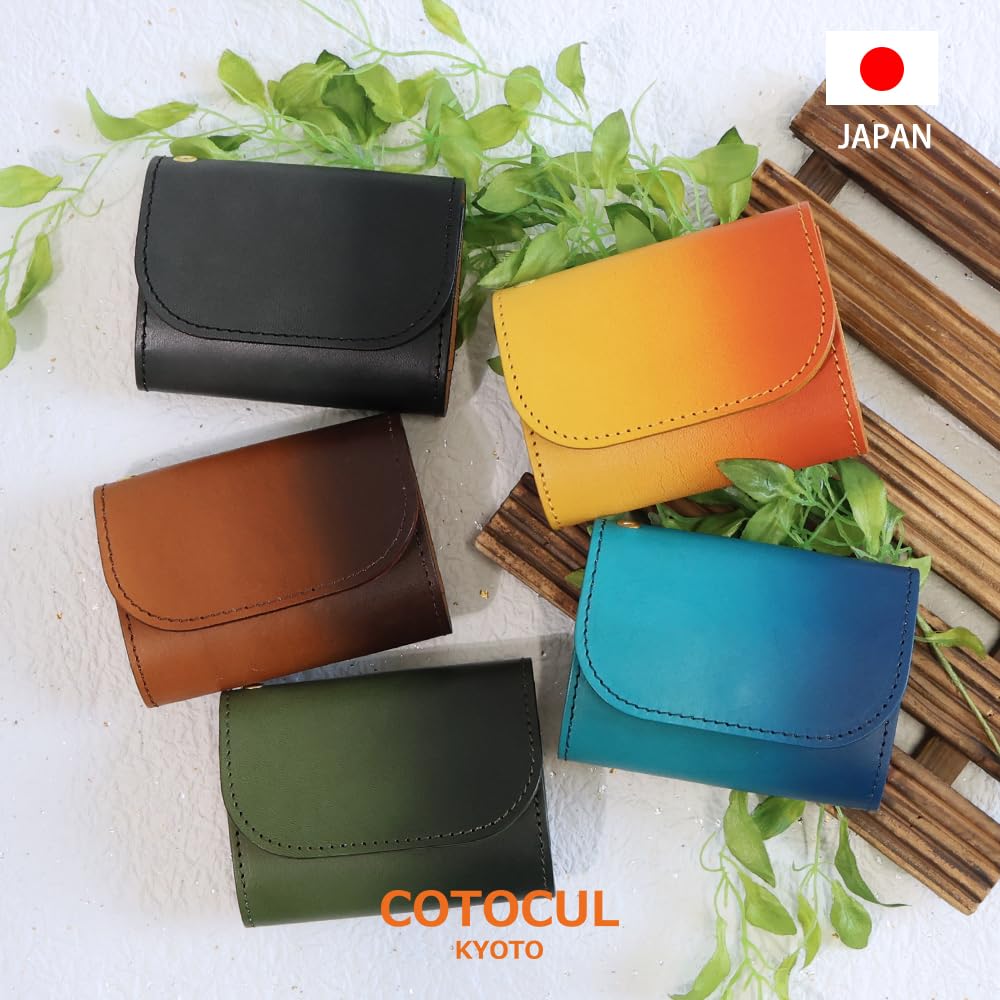 Kotocal Mini Genuine Blurred Bills Will Not Small Green [COTOCUL] Wallet, Leather, Dyed, Fold, Bifold, Wallet, Women's, Men's (Grass Blue), Green,