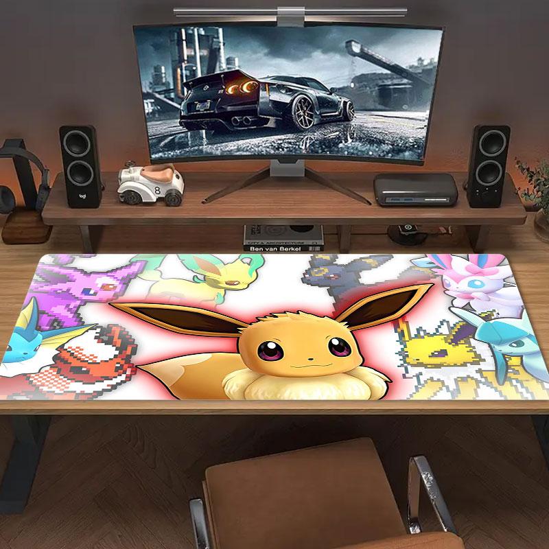 Cute Pokemon Mouse Pad, Large Gaming Desk Mat, Non-slip XXL Mousepad for Laptop & Tablet, Mini PC Playmat with Stitched Edges
