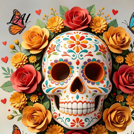 Creative Holiday Gifts for Friends Day of The Dead Skull Flower Static Sticker Colorful Mexican Floral Glass Indoor Outdoor Festive Window