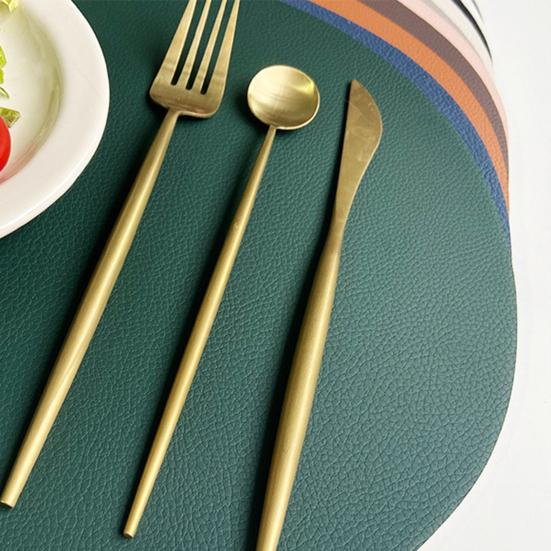 Table Mat Faux Non-slip Wipeable Leather Oval Shape Insulation Pad for Dining Room