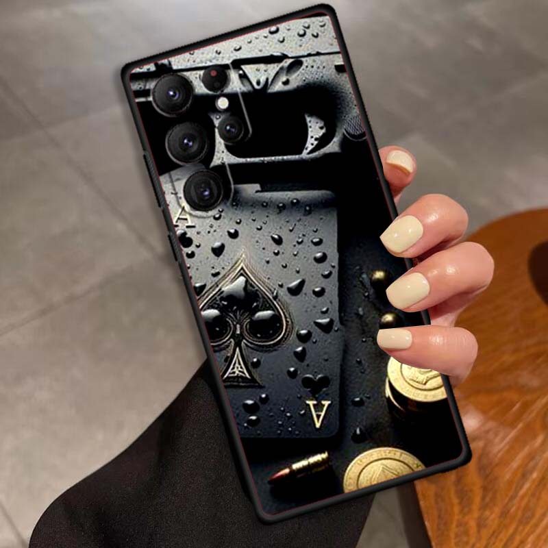 Креативный дизайн игральных карт Чехол для телефона Для Samsung Galaxy S26 S25 S24 S23 S22 S21 S20 Ultra Plus FE 5G Черный Мягкий ТПУ
