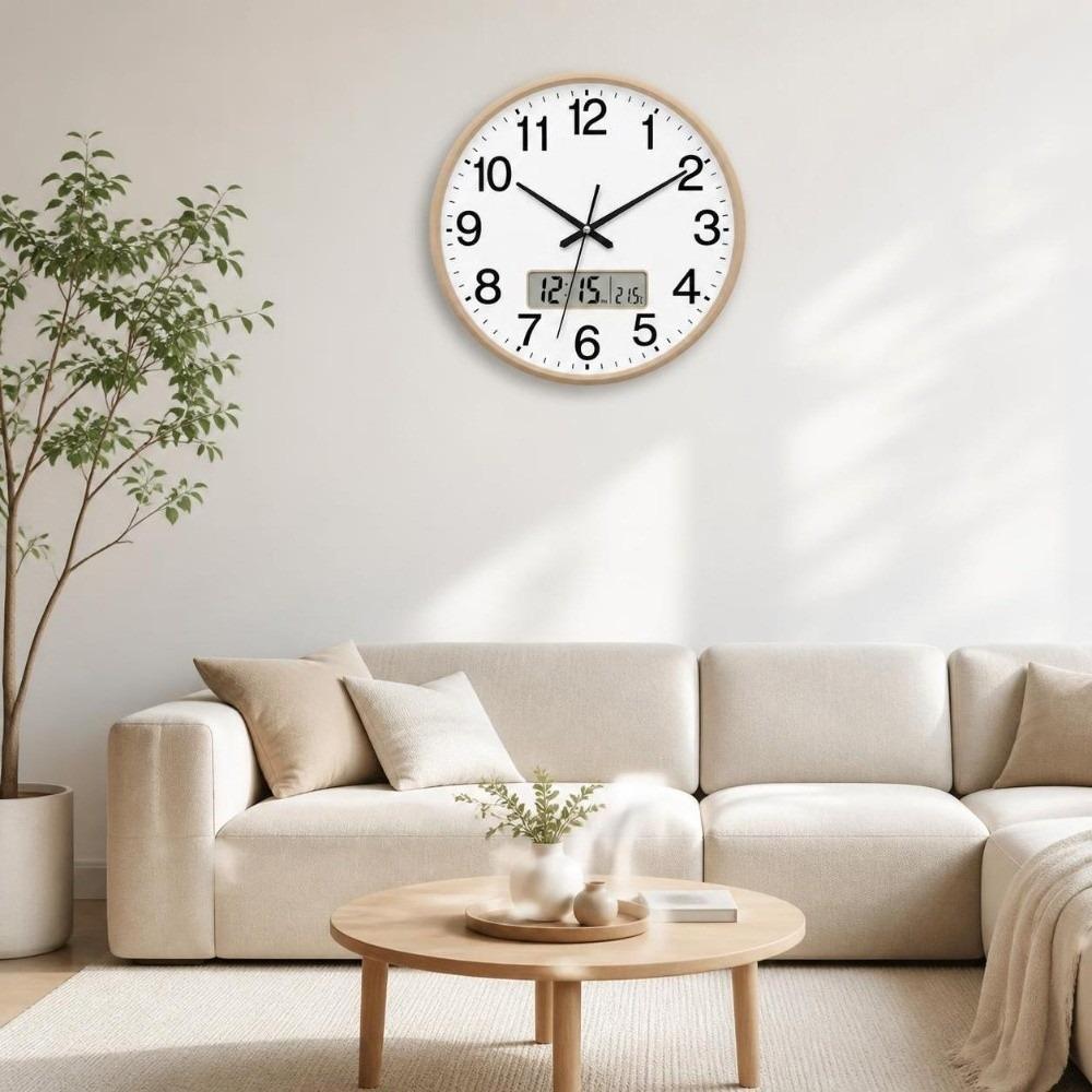 10 Inch Wall Mounted Clock Battery Operated Digital Calendar Clock Round Wall Clocks Living Room