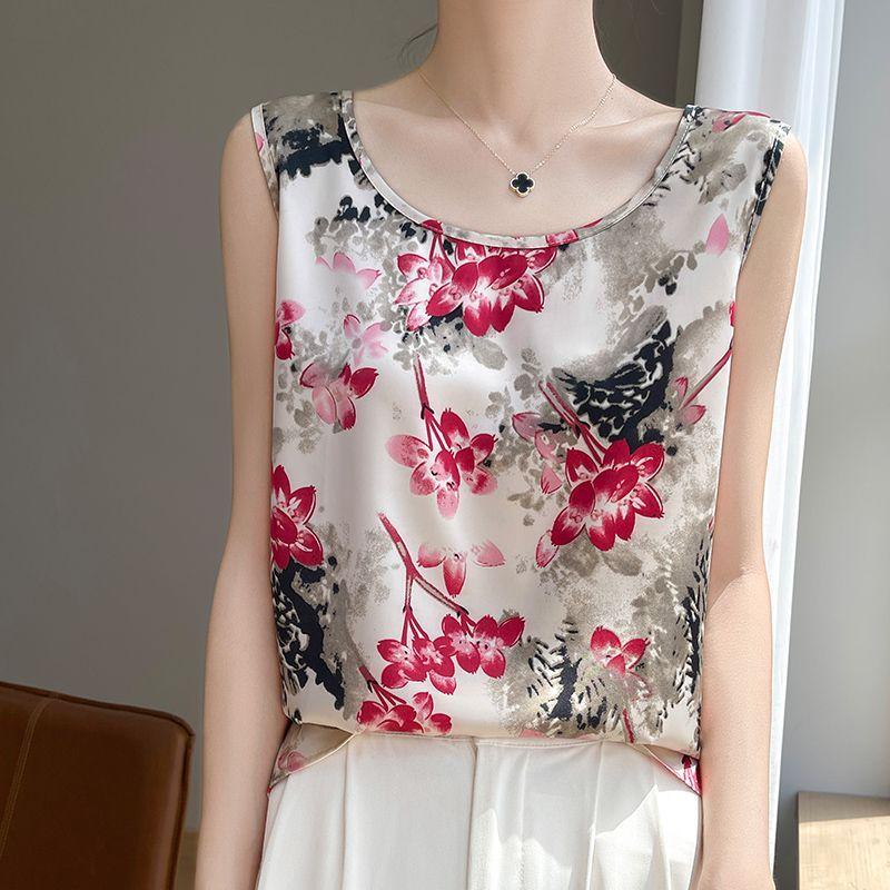 Женская атласная майка, новая свободная летняя безрукавка с круглым вырезом и принтом уксуса для костюма