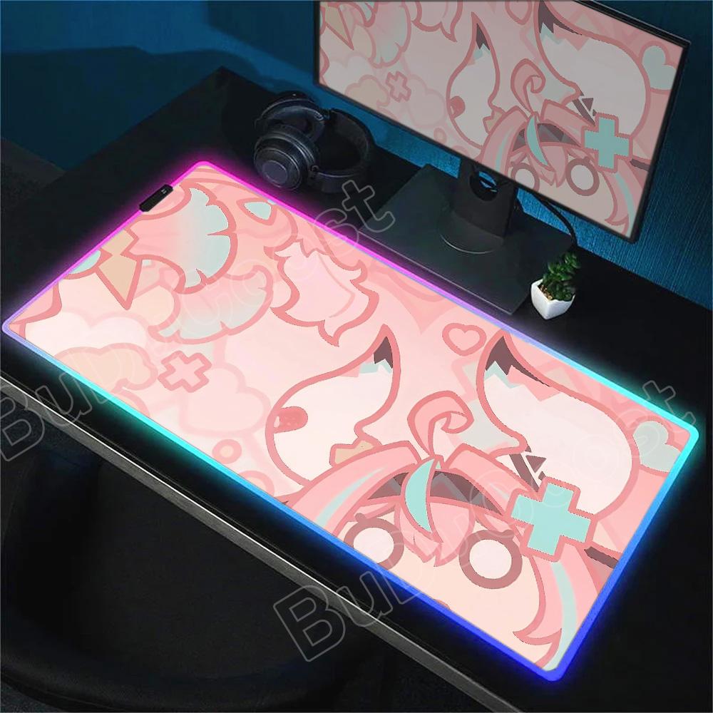 RGB Светящийся Милый Genshin Impact Вареса Коврик для Мыши HD Печать Аниме Кавайная Девушка Коврик для Мыши Игровой Ноутбук Коврик Большие E-Sports Настольные Коврики